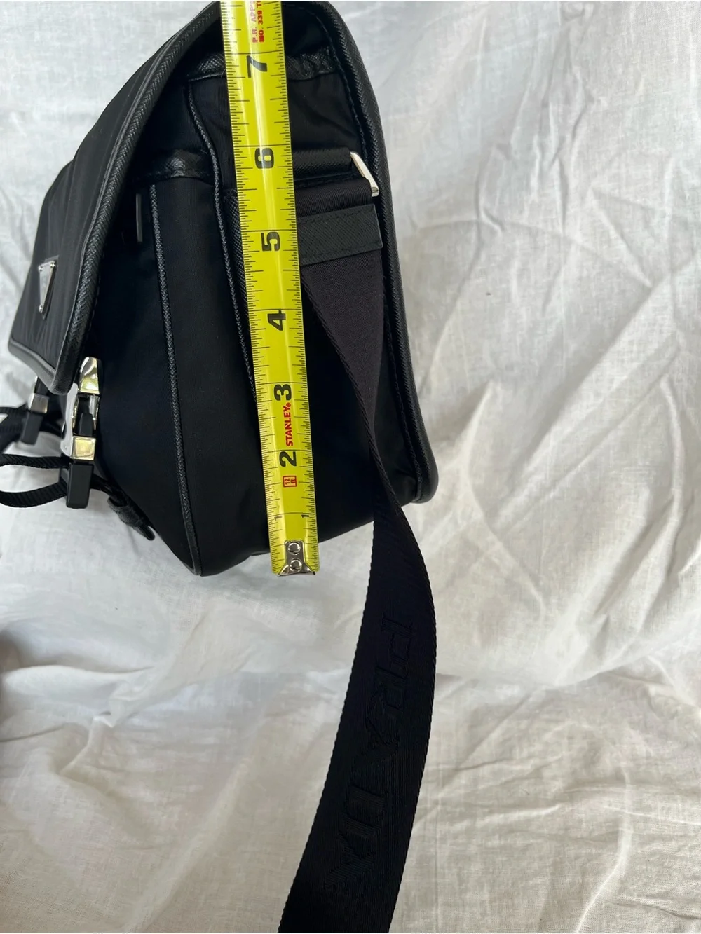 Prada Black Nylon Messenger Bag with Front Buckles